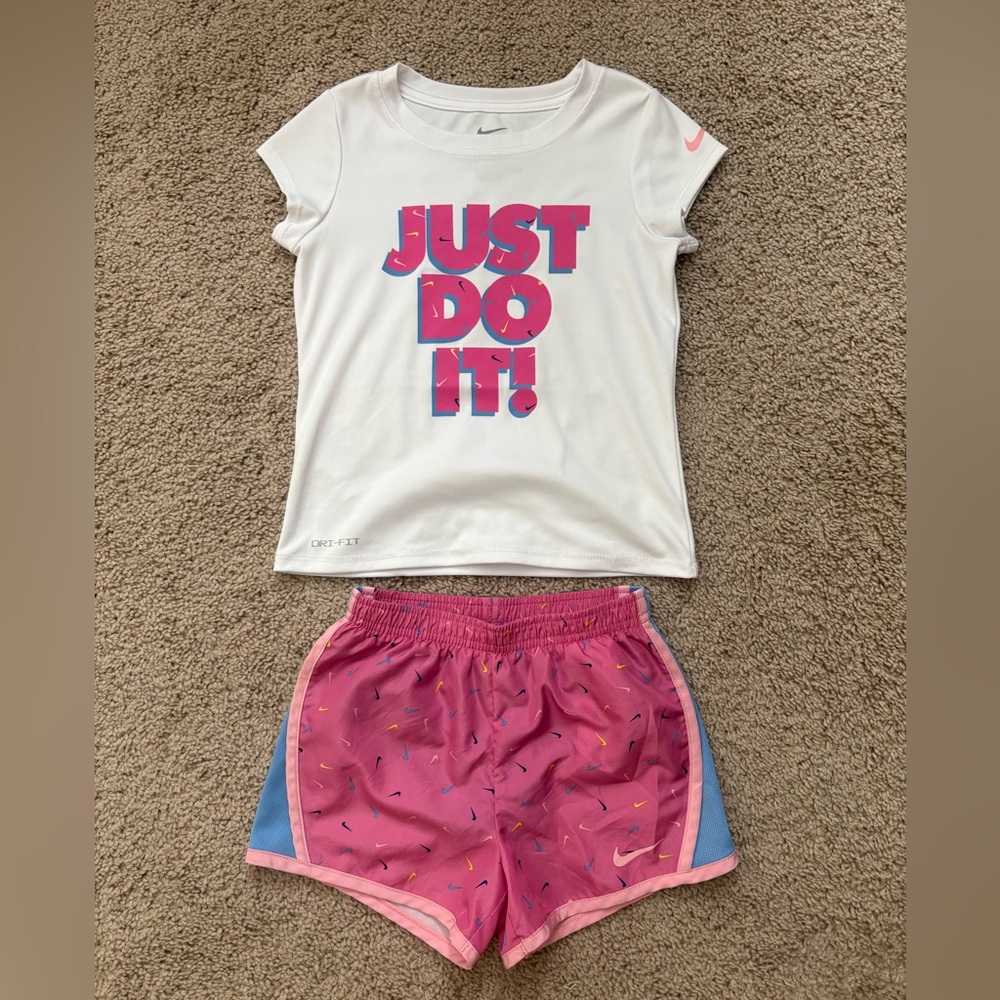 Nike Dri-Fit Matching Set - White and Pink with Blue Accents